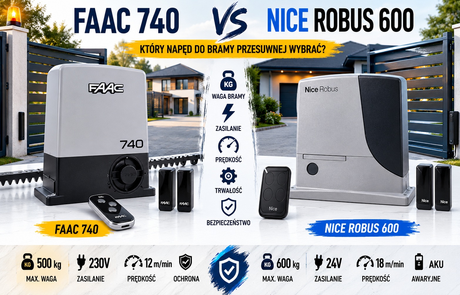 FAAC 740 czy Nice Robus 600 – który napęd do bramy przesuwnej wybrać w 2026 roku?